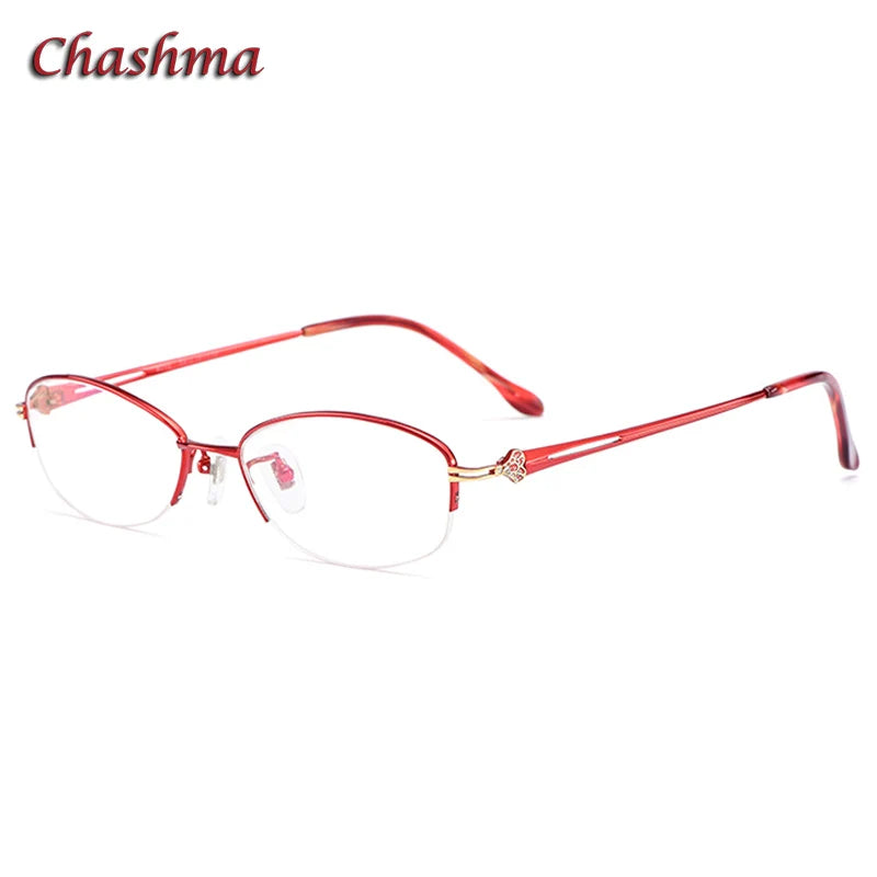 Chashma Ottica Women's Semi Rim Oval Steel Eyeglasses 98316 Semi Rim Chashma Ottica Red