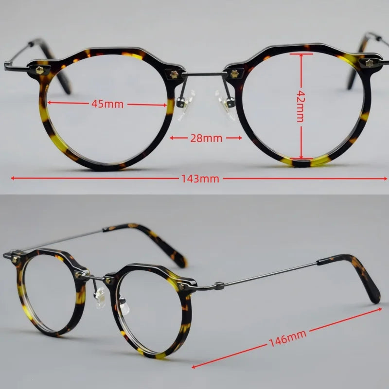 Momoja Unisex Full RIm Flat Top Round Acetate Titanium Eyeglasses 721437
