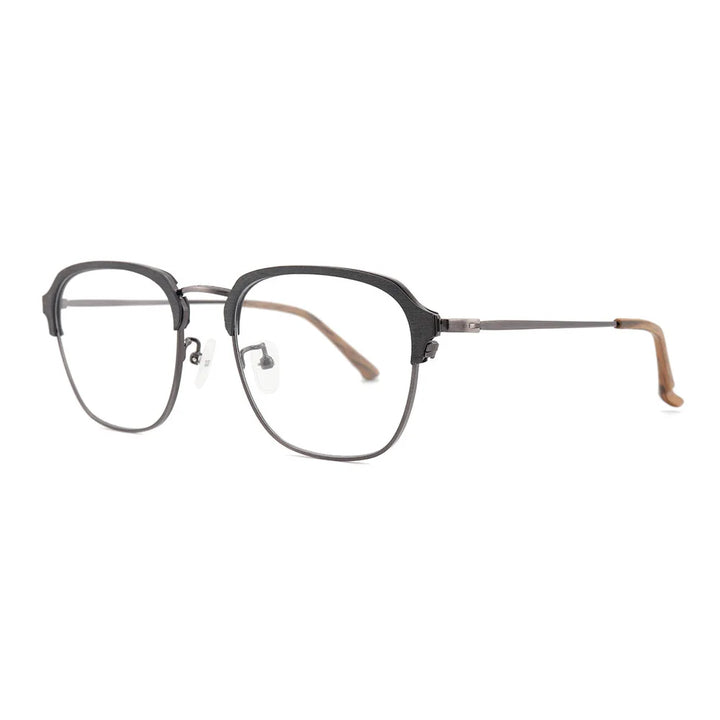 Hdcrafter Unisex Full Rim Square Wood Titanium Eyeglasses 81204