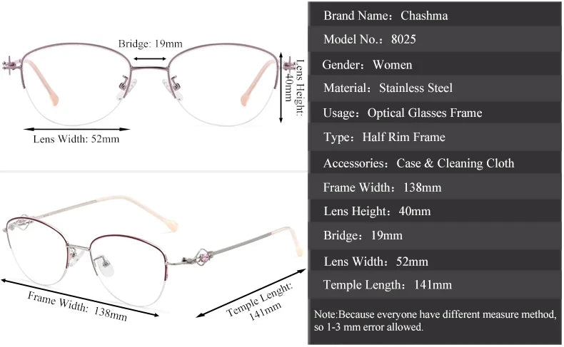 Chashma Ochki Women's Semi Rim Oval Stainless Steel Eyeglasses 80254