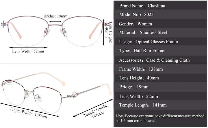 Chashma Ochki Women's Semi Rim Oval Stainless Steel Eyeglasses 80254