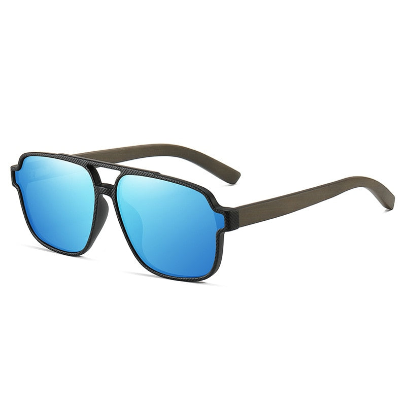 Hdcrafter Men's Full Rim Square Double Bridge Tac Bamboo Wood Polarized Sunglasses 61624 Sunglasses HdCrafter Sunglasses   