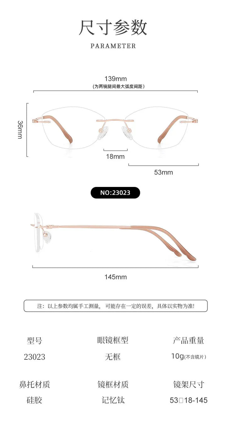 Gmei Optical 23023 women's rimless cat eye titanium alloy prescription eyeglasses — view 2