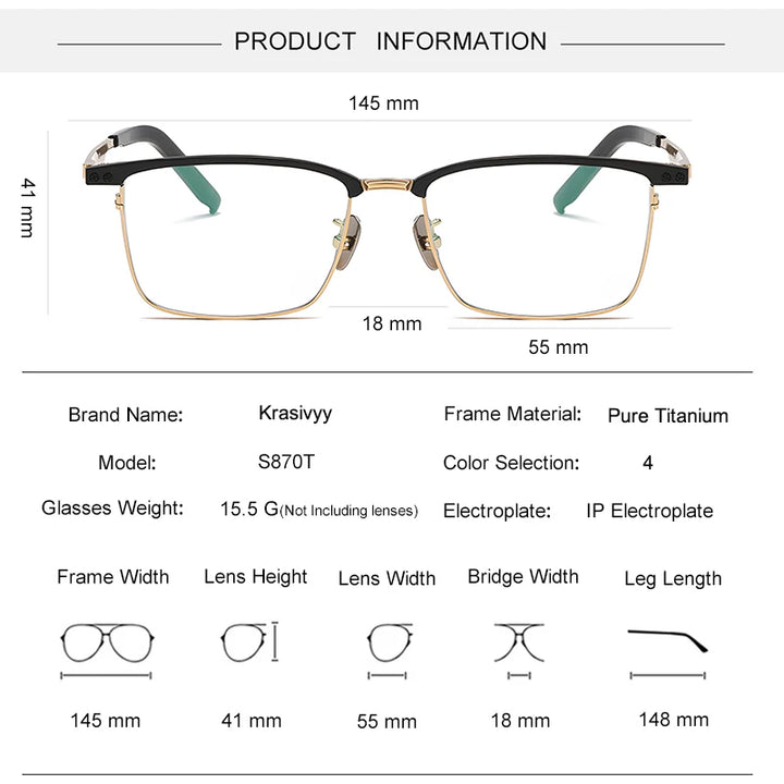 Krasivyy Unisex Full Rim Square Titanium Eyeglasses 48701