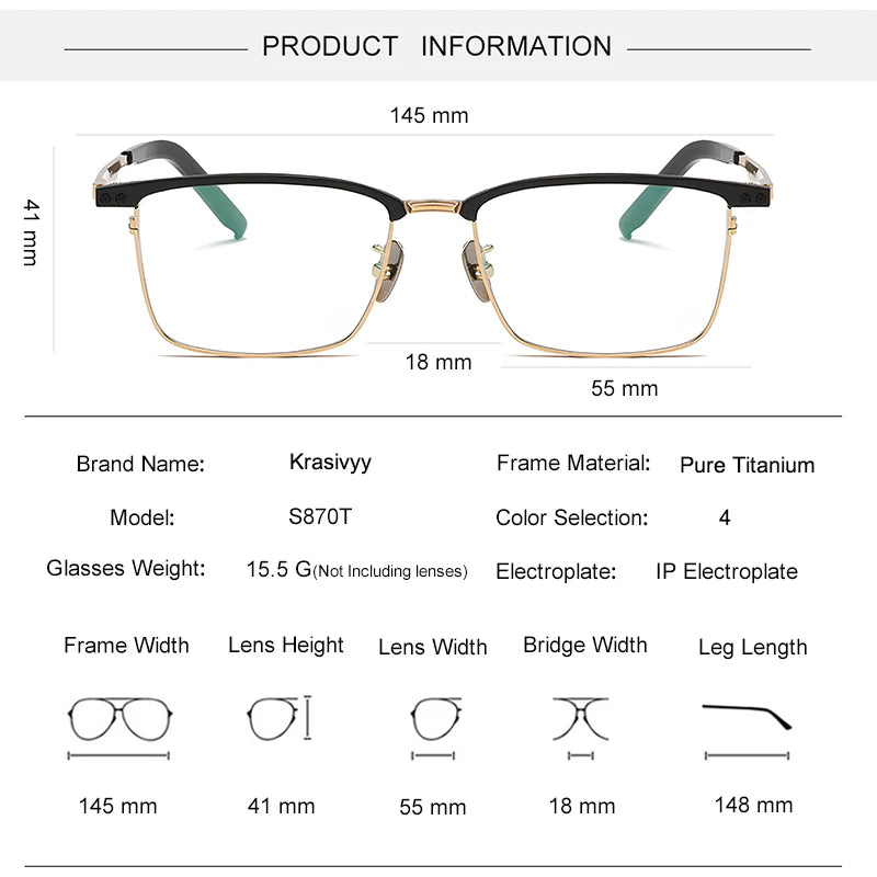 Krasivyy Men's Full Rim Square Acetate Titanium Eyeglasses 428701