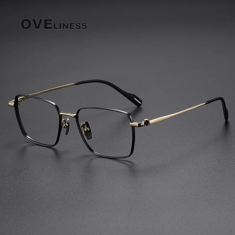 Oveliness Unisex Full Rim Square Titanium Eyeglasses 81012 Full Rim Oveliness black gold  