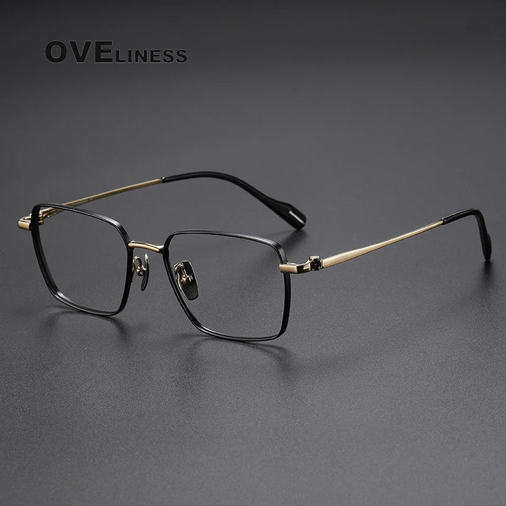 Oveliness Unisex Full Rim Square Titanium Eyeglasses 81012 Full Rim Oveliness black gold  