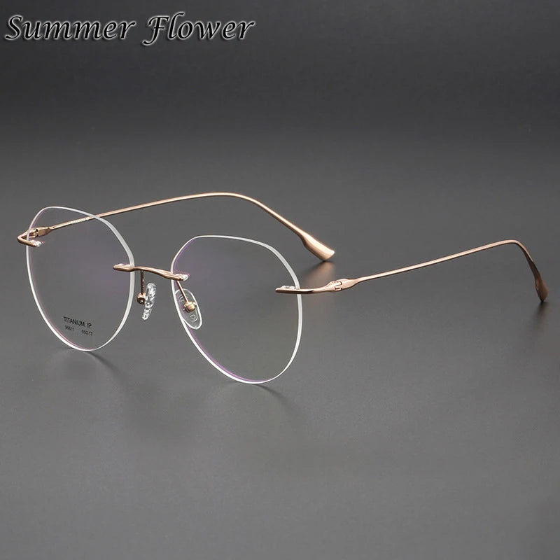 Summer Flower Women's Rimless Flat Top Round Titanium Eyeglasses 96611 Rimless Summer Flower Rose Gold