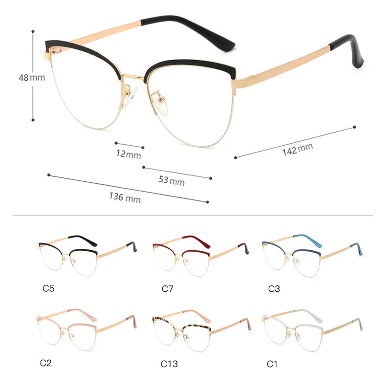 Handoer Women's Full Rim Oval Cat Eye Alloy Eyeglasses 95679