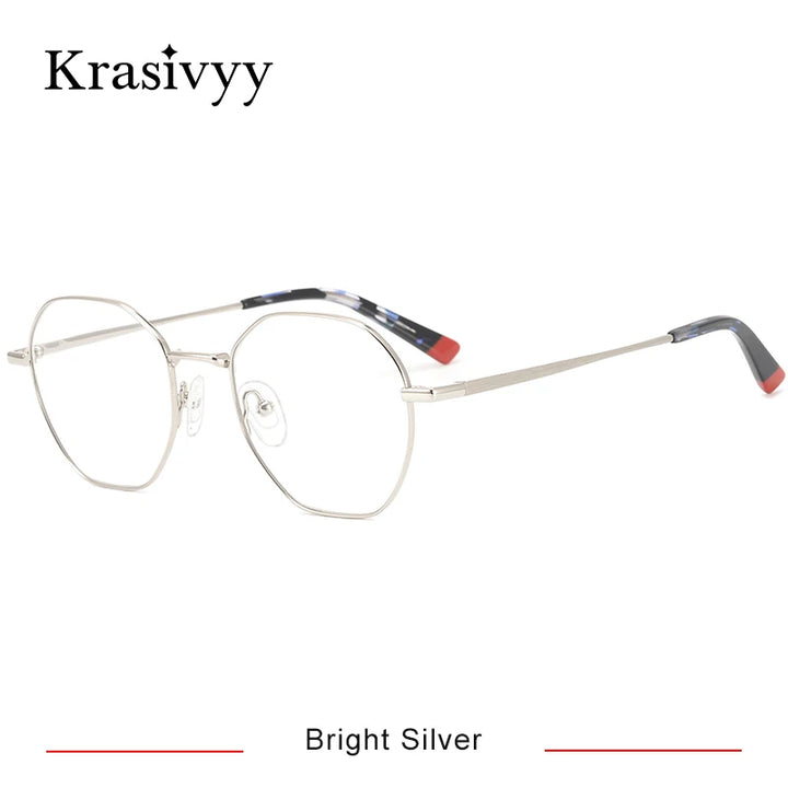 Krasivyy Women's Full Rim Flat Top Oval Titanium Eyeglasses 16425 Full Rim Krasivyy Bright  Silver  