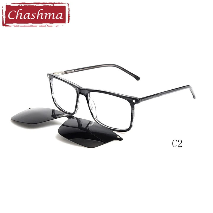Chashma Unisex Full Rim Square Acetate Eyeglasses Clip On Sunglasses