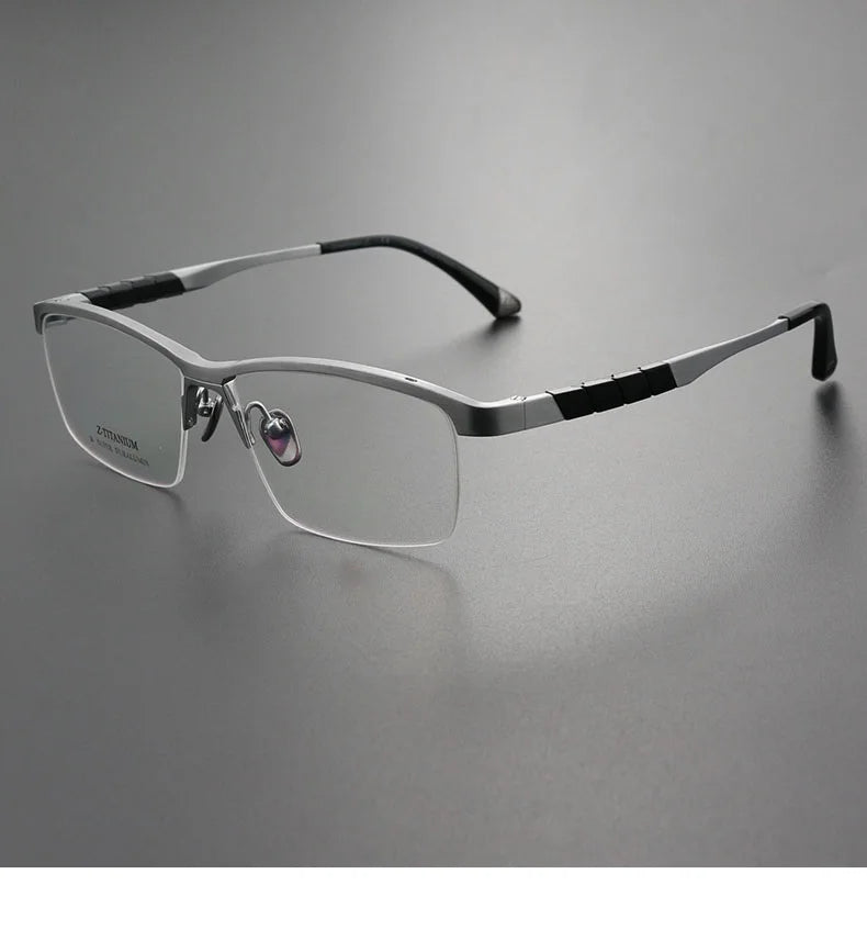 Eleccion Unisex Semi Rim Big Square Titanium Eyeglasses 27034 Semi Rim Eleccion Silver