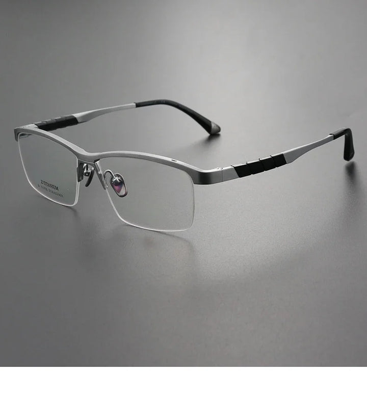 Eleccion Unisex Semi Rim Big Square Titanium Eyeglasses 27034 Semi Rim Eleccion Silver