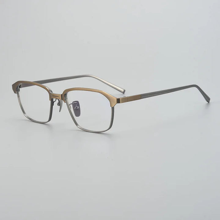 Black Mask Unisex Full Rim Big Square Titanium Eyeglasses 49024 Full Rim Black Mask Bronze-Gray  