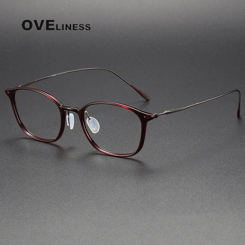 Oveliness Unisex Full Rim Square Acetate Titanium Eyeglasses 8650 Full Rim Oveliness red gun  