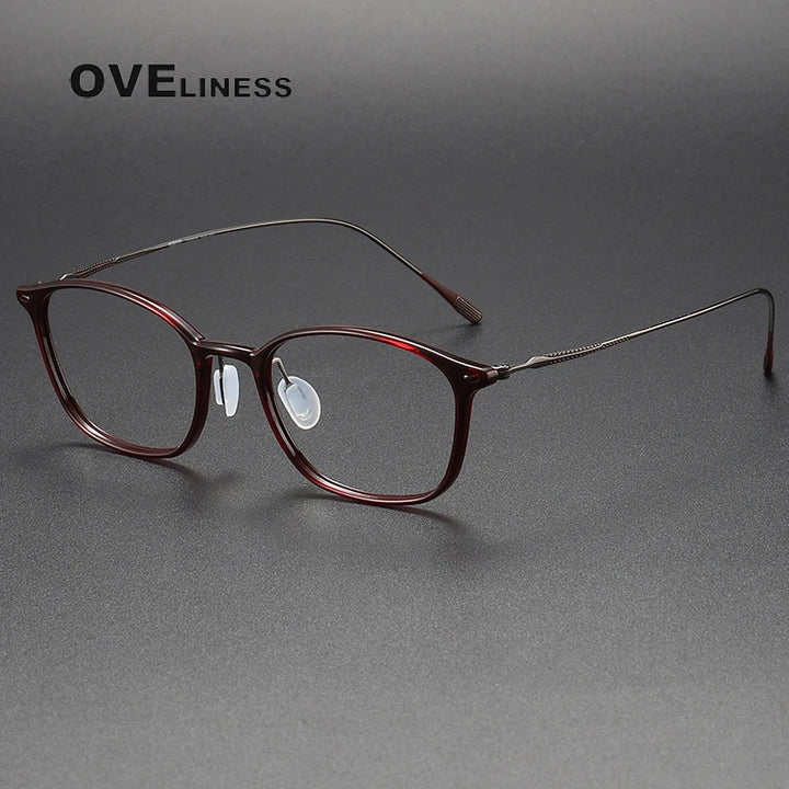 Oveliness Unisex Full Rim Square Acetate Titanium Eyeglasses 8650 Full Rim Oveliness red gun  