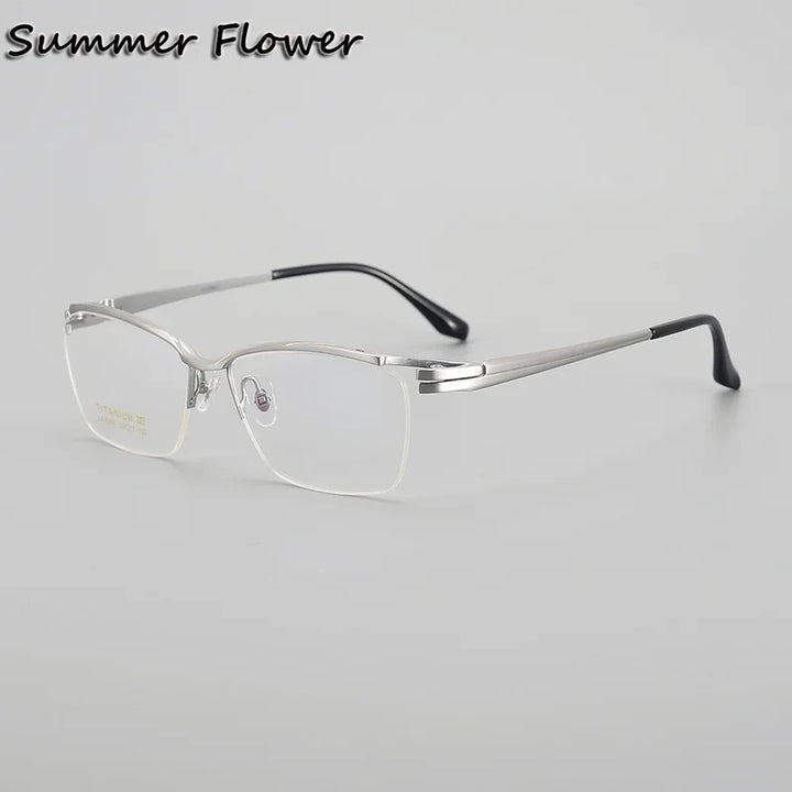 Summer Flower Men's Semi Rim Brow Line Titanium Eyeglasses 62058