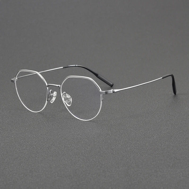 Black Mask Unisex Semi Rim Flat Top Round Titanium Eyeglasses 81035 Semi Rim Black Mask Silver  