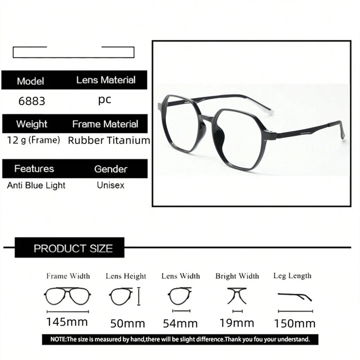 Kocolior Unisex Full Rim Polygonal Tr 90 Titanium Eyeglasses 256883