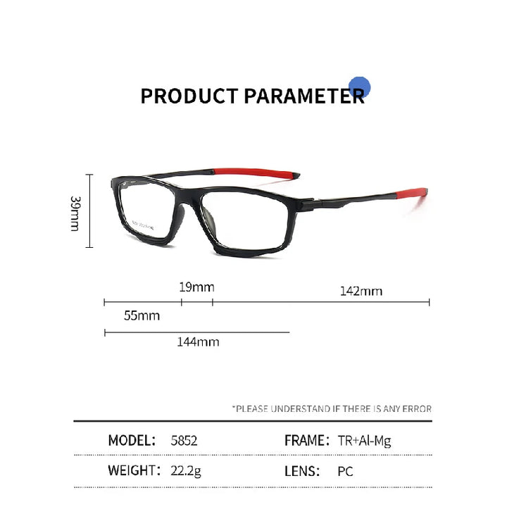 Muzz 58520 men's rectangle sports TR-90 prescription eyeglasses — view 2