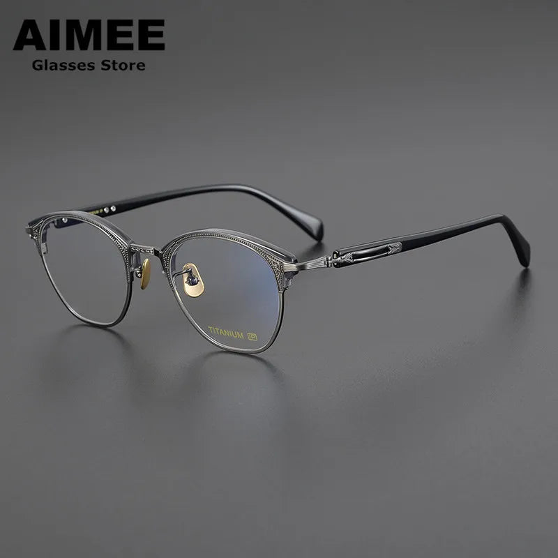 Aimee Unisex Full Rim Square Titanium Acetate Eyeglasses 5051 Full Rim Aimee Black-Gun  