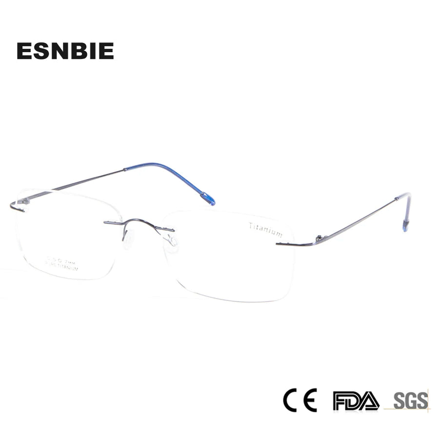 Esnbie Unisex Rimless Oval Rectangle Titanium Eyeglasses 11451 Rimless Esnbie   