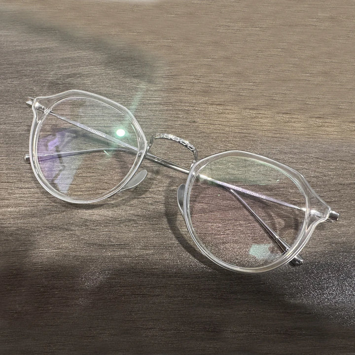 Black Mask Unisex Full Rim Round Acetate Titanium Eyeglasses 361113