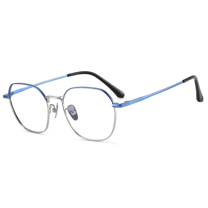 Bclear Unisex Full Rim Polygon Titanium Eyeglasses 86672 Full Rim Bclear Blue Silver  