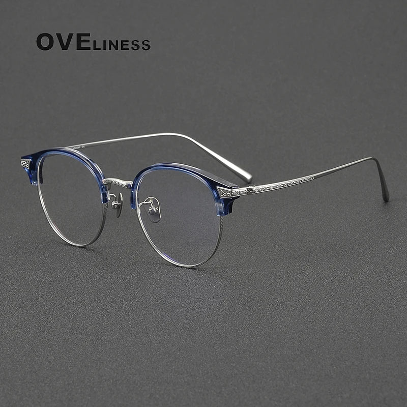 Oveliness Unisex Full Rim Oval Acetate Titanium Eyeglasses 3029 Full Rim Oveliness blue silver  