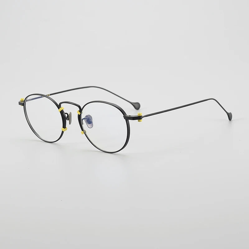 Muzz Unisex Full Rim Round Titanium Eyeglasses 19068 Full Rim Muzz Black  