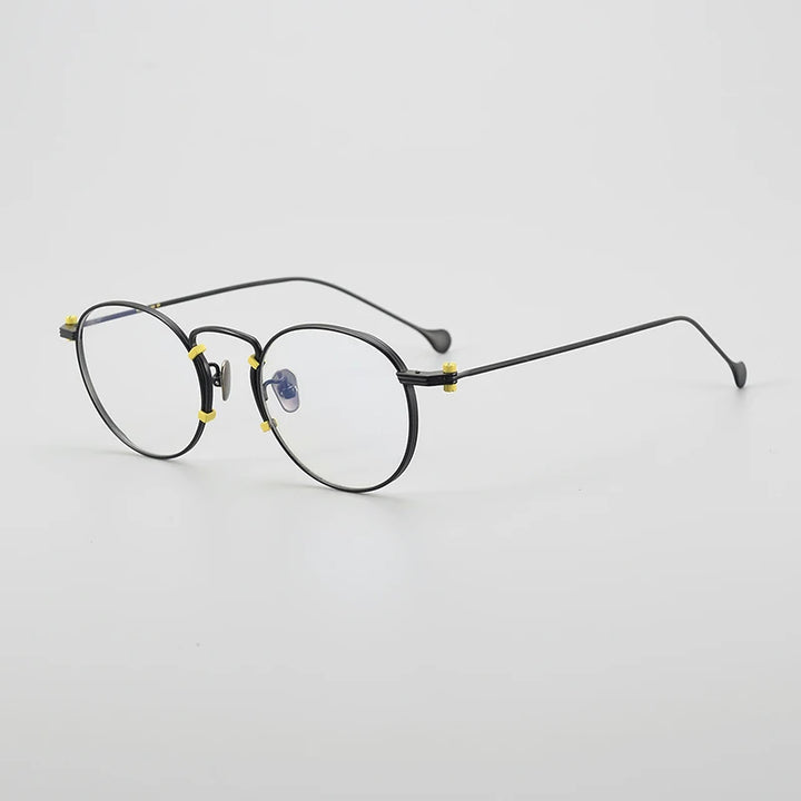 Muzz Unisex Full Rim Round Titanium Eyeglasses 19068 Full Rim Muzz Black  