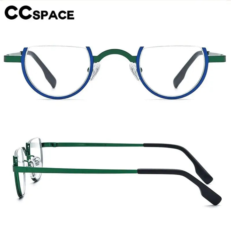 CCSpace Unisex Semi Rim Flat Top Round Titanium Eyeglasses 57156 Semi Rim CCspace   