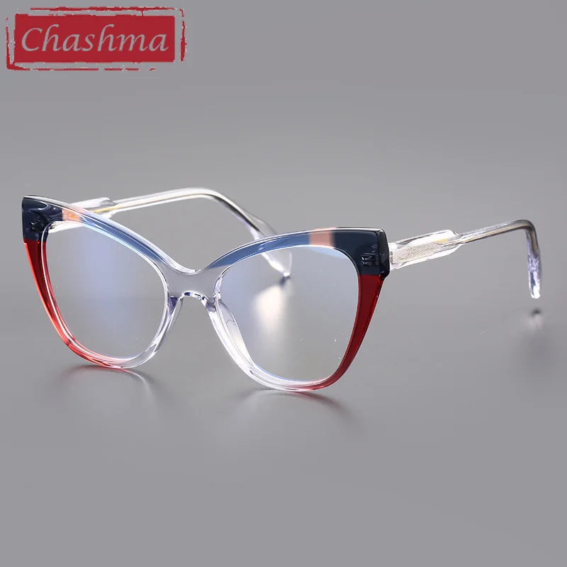 Chashma Ottica Women's Full Rim Square Cat Eye Acetate Eyeglasses 19251 Full Rim Chashma Ottica Red Blue  