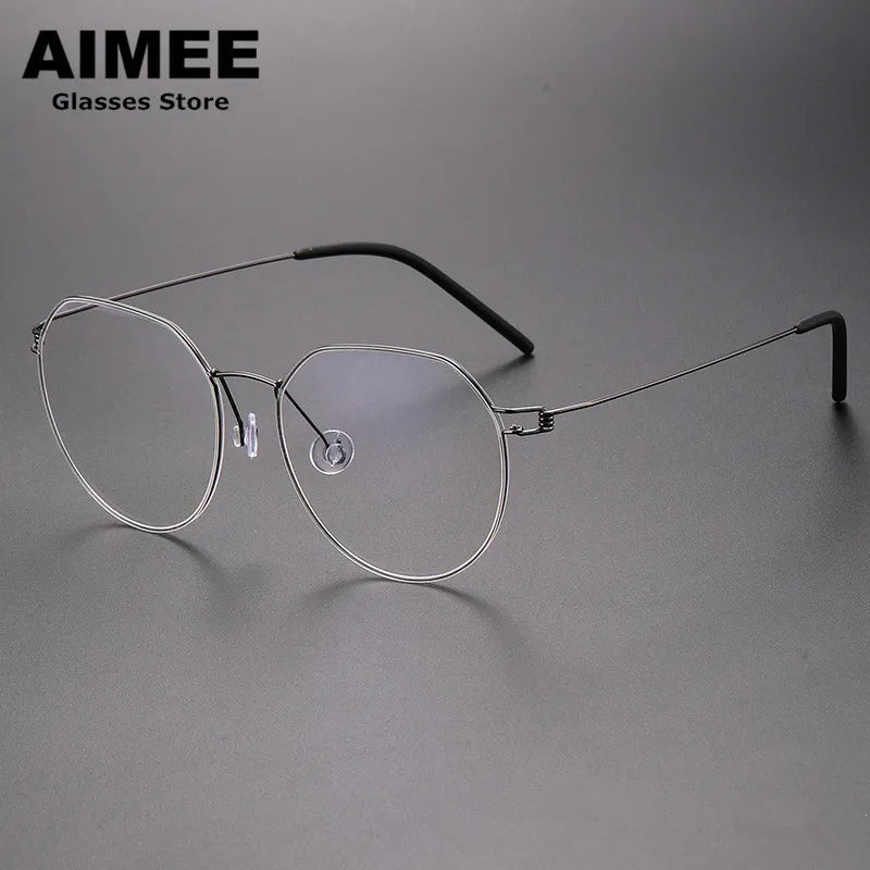 Aimee Unisex Full Rim Round Screwless Titanium Eyeglasses 52214 Full Rim Aimee Grey  