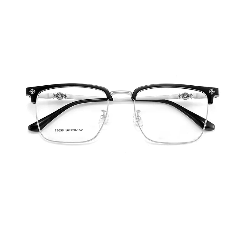 KatKani Unisex Full Rim Square Tr 90 Alloy Eyeglasses 71050 Full Rim KatKani Eyeglasses Black Silver  