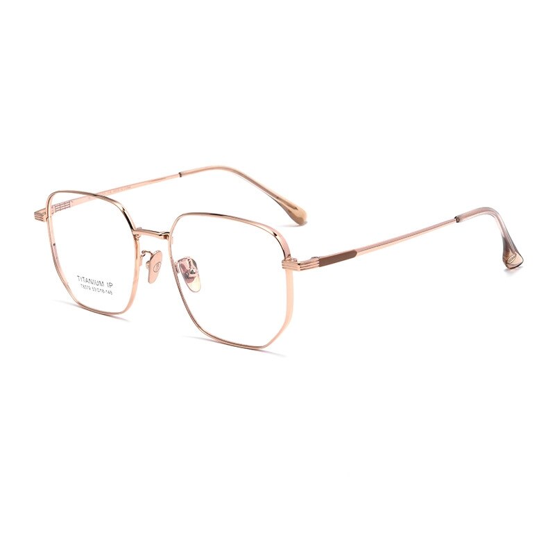 Yimaruili Unisex Full Rim Polygonal Titanium Alloy Eyeglasses n80006 Full Rim Yimaruili Eyeglasses Rose Gold  