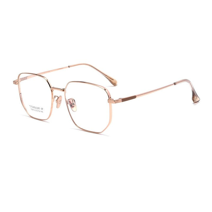 Yimaruili Unisex Full Rim Polygonal Titanium Alloy Eyeglasses n80006 Full Rim Yimaruili Eyeglasses Rose Gold  