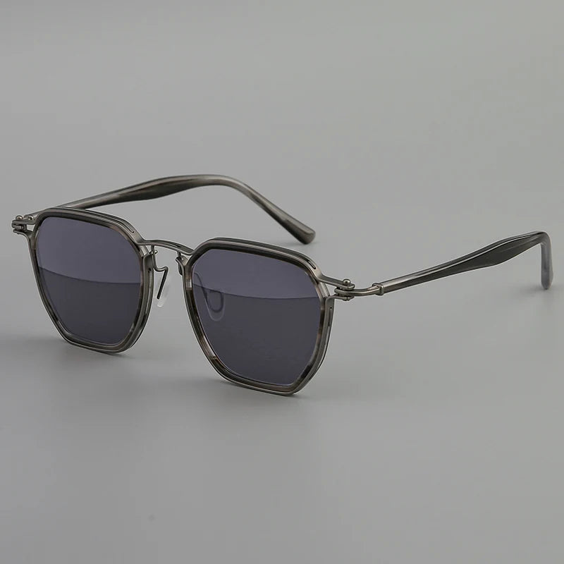 Black Mask Men's Full Rim Big Polygon Titanium Acetate Sunglasses 58672