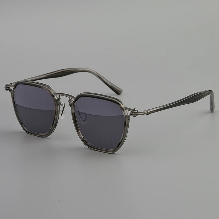 Black Mask Men's Full Rim Big Polygon Titanium Acetate Sunglasses 58672