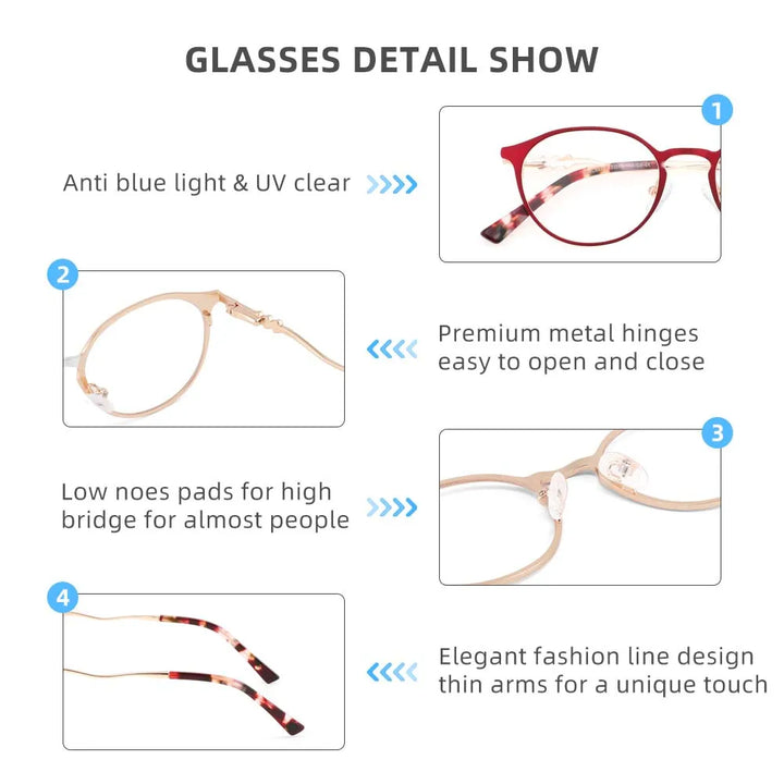 Laoyehui Women's Full Rim Round Alloy Acetate Reading Glasses L8972 Reading Glasses Laoyehui   