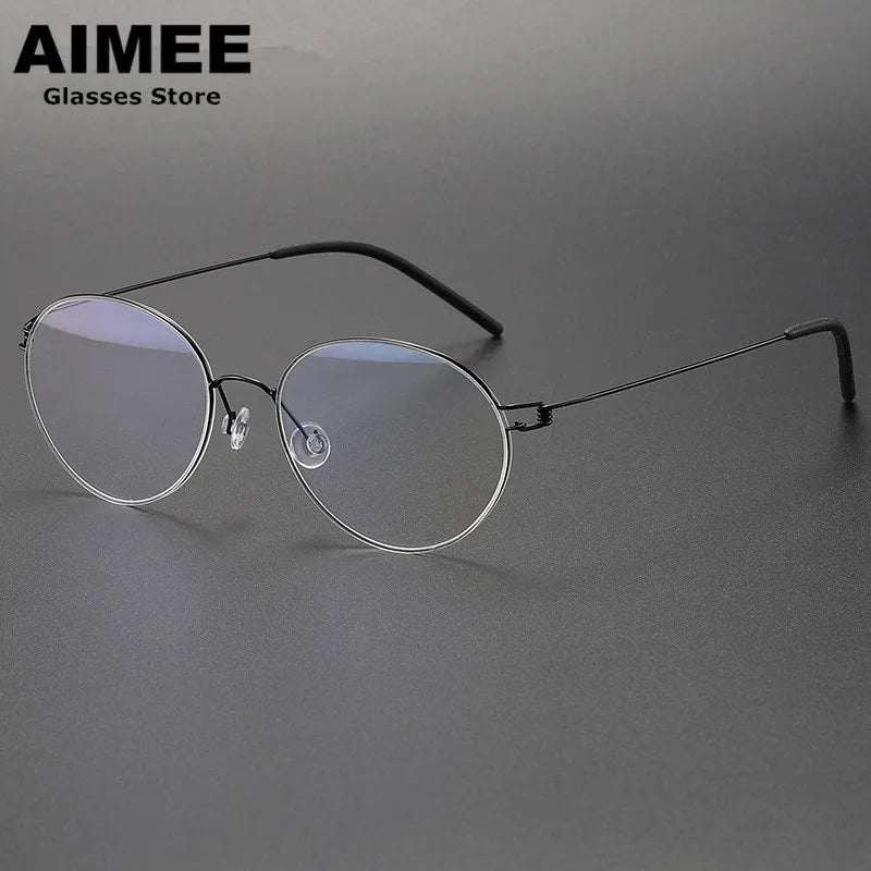 Aimee Unisex Full Rim Oval Round Screwless Titanium Eyeglasses 1318 Full Rim Aimee Black  