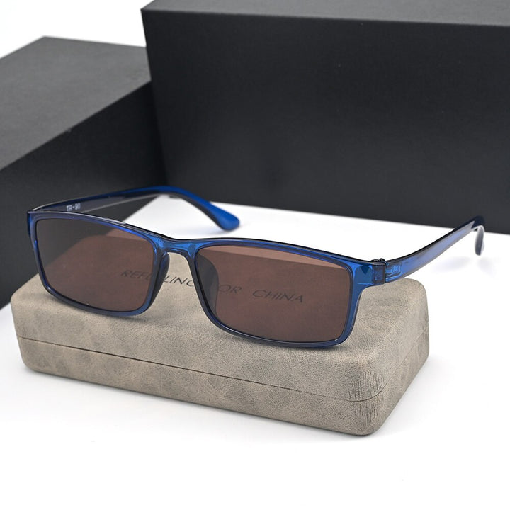 Cubojue Men's Full Rim Oversized Square Tr 90 Titanium Polarized Sunglasses T137 Sunglasses Cubojue shiny blue brown polarized 