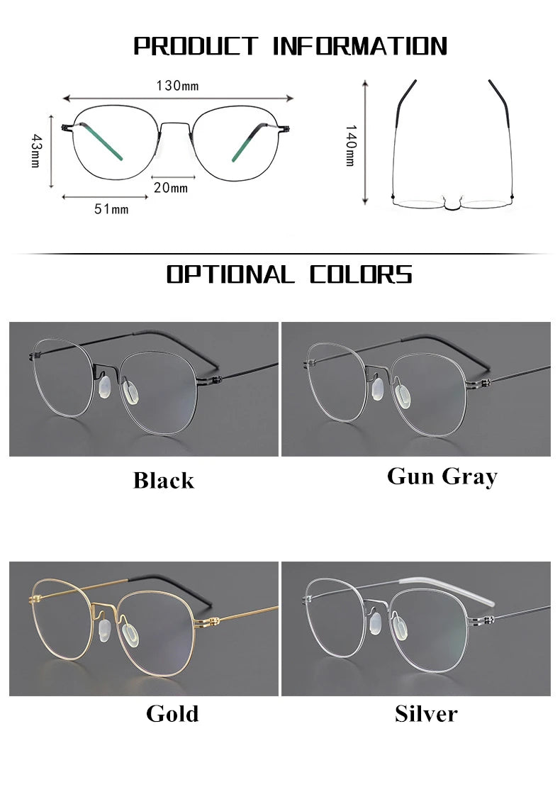 Black Mask Unisex Full Rim Screwless Titanium Square Round Eyeglasses 9892 Full Rim Black Mask   