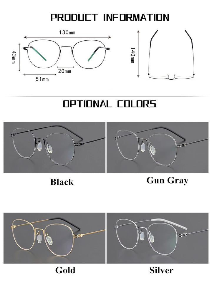 Black Mask Unisex Full Rim Screwless Titanium Square Round Eyeglasses 9892 Full Rim Black Mask   