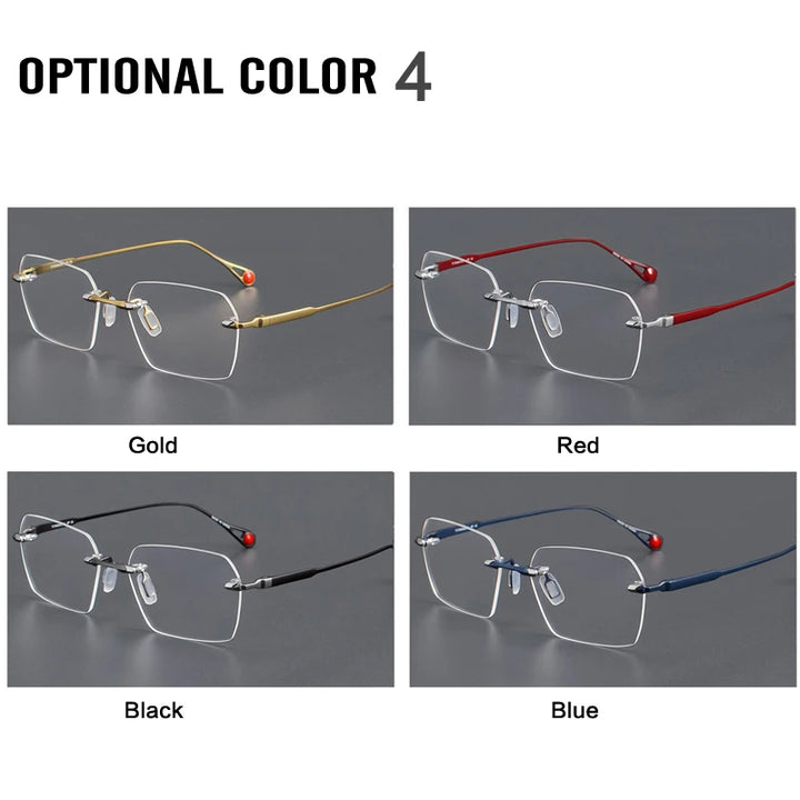 Aror Unisex Rimless Polygon Square Titanium Eyeglasses 49307 Rimless Aror