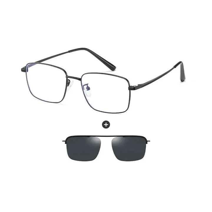 Gmei 700569 Unisex Full Rim Square Steel Frames With Clip On Sunglasses FuzWeb