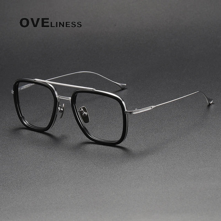 Oveliness Unisex Full Rim Square Double Bridge Acetate Titanium Eyeglasses I0006 Full Rim Oveliness black silver  