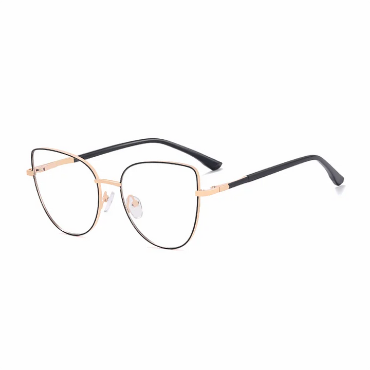 Ralferty Women's Full Rim Square Cat Eye Alloy Eyeglasses R81530 Full Rim Ralferty C1 Black CHINA 