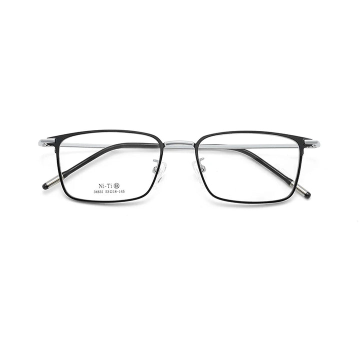 KatKani Unisex Full Rim Big Square Titanium Alloy Eyeglasses 34631 Full Rim KatKani Eyeglasses Black Silver CHINA 