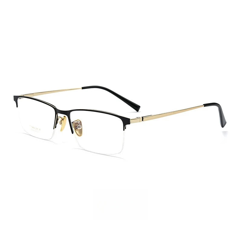 Yimaruili Men's Semi Rim Square Titanium Eyeglasses 26002 Semi Rim Yimaruili Eyeglasses Black Gold